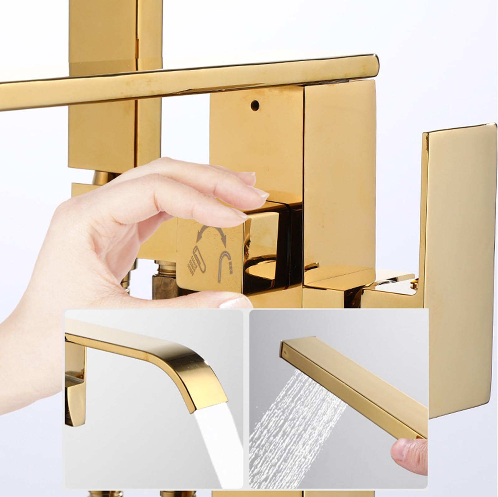 Bateria wannowo-prysznicowa Rose Gold wolnostojąca bateria wannowa z prysznicem Obrotowa bateria 360° Bateria wannowo-prysznicowa Zawór przełączający