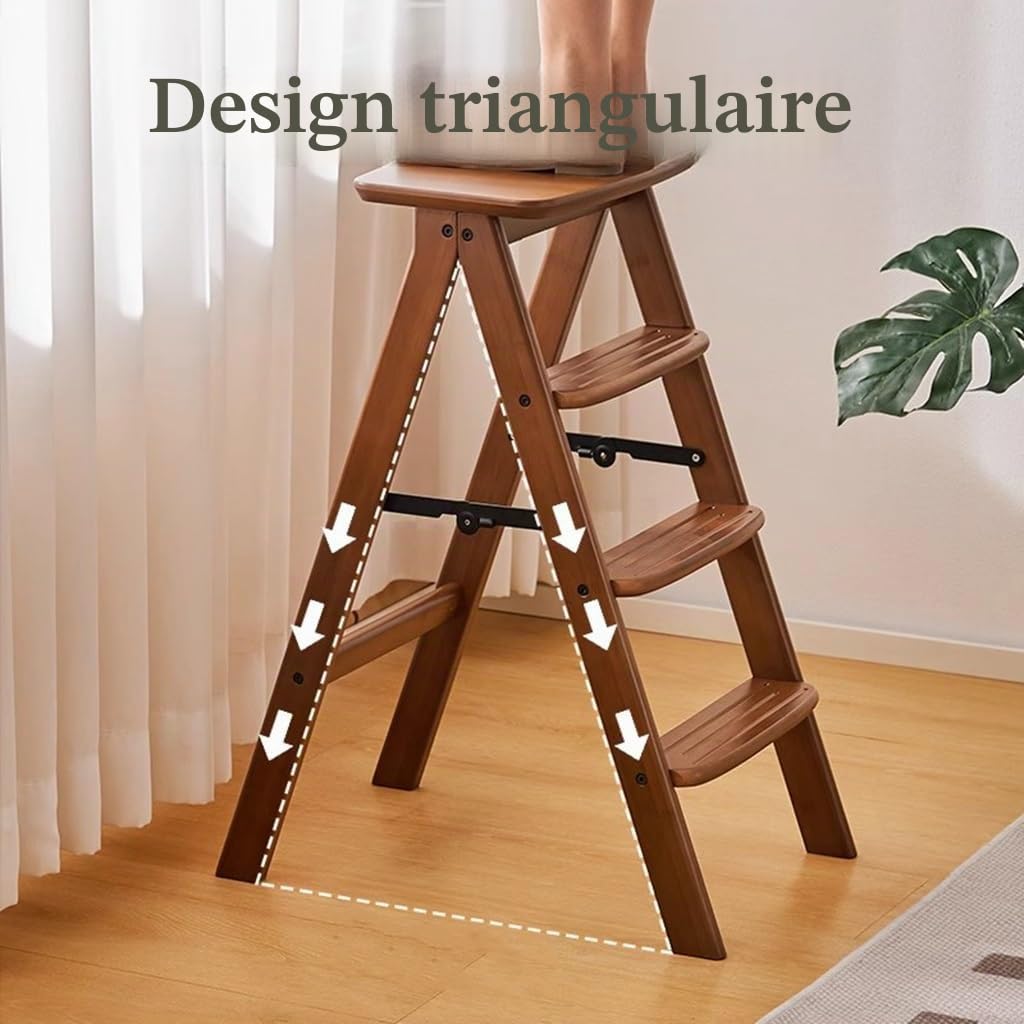WIGSELBL Escabeau pliant en bois à 3 marches, tabouret de rangement en bois 2-en-1 avec étagère à fleurs pour la cuisine de la maison, escabeau antidérapant portable (quatre marches)