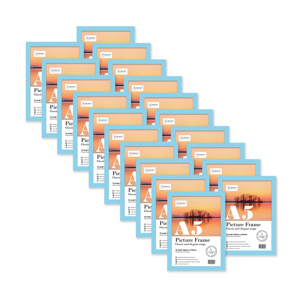 Almost Frameless A5 Light Blue Picture Frame Set of 20, Display A5 Picture Gallery Wall, Poster, Photo, Artwork, or Print, Light Blue