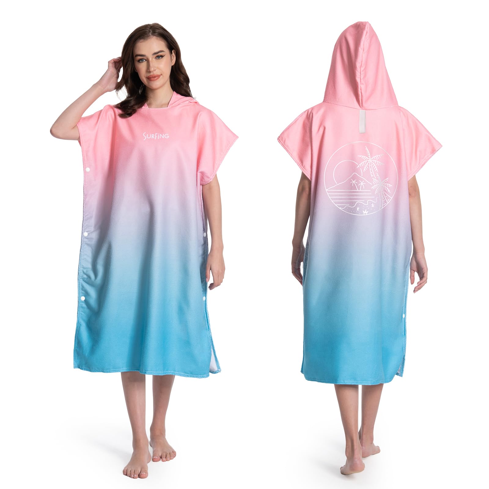MOKANI Badeponcho Damen & Herren, Ultraleicht Und Schnelltrocknend | Kapuze Surf Poncho Handtuch auf Surfen Schnorcheln Wassersport für Erwachsene（Mit Knöpfen, 108Lx82W cm)