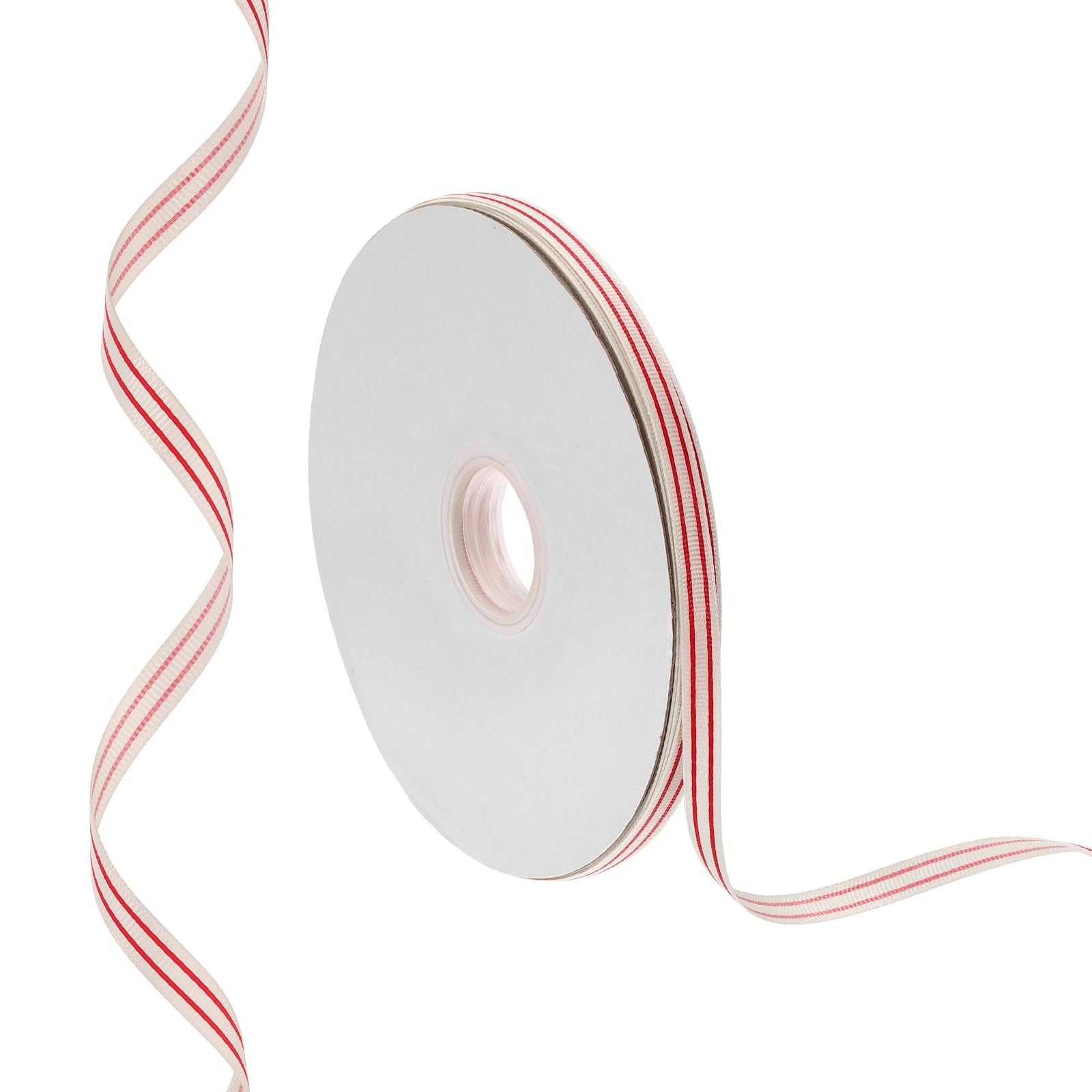 PATIKIL 100 Yards x 0.4" Striped Ribbon, Double Sided Patriotic Fabric Wrapping Ribbon for Christmas Halloween Home Holiday Craft Wreath Birthday Wedding Party Decoration, Beige