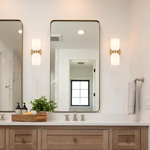 Miniatura 4 de CLAXY Moderna lámpara de pared de cristal lechoso dorado con 2 luces regulables