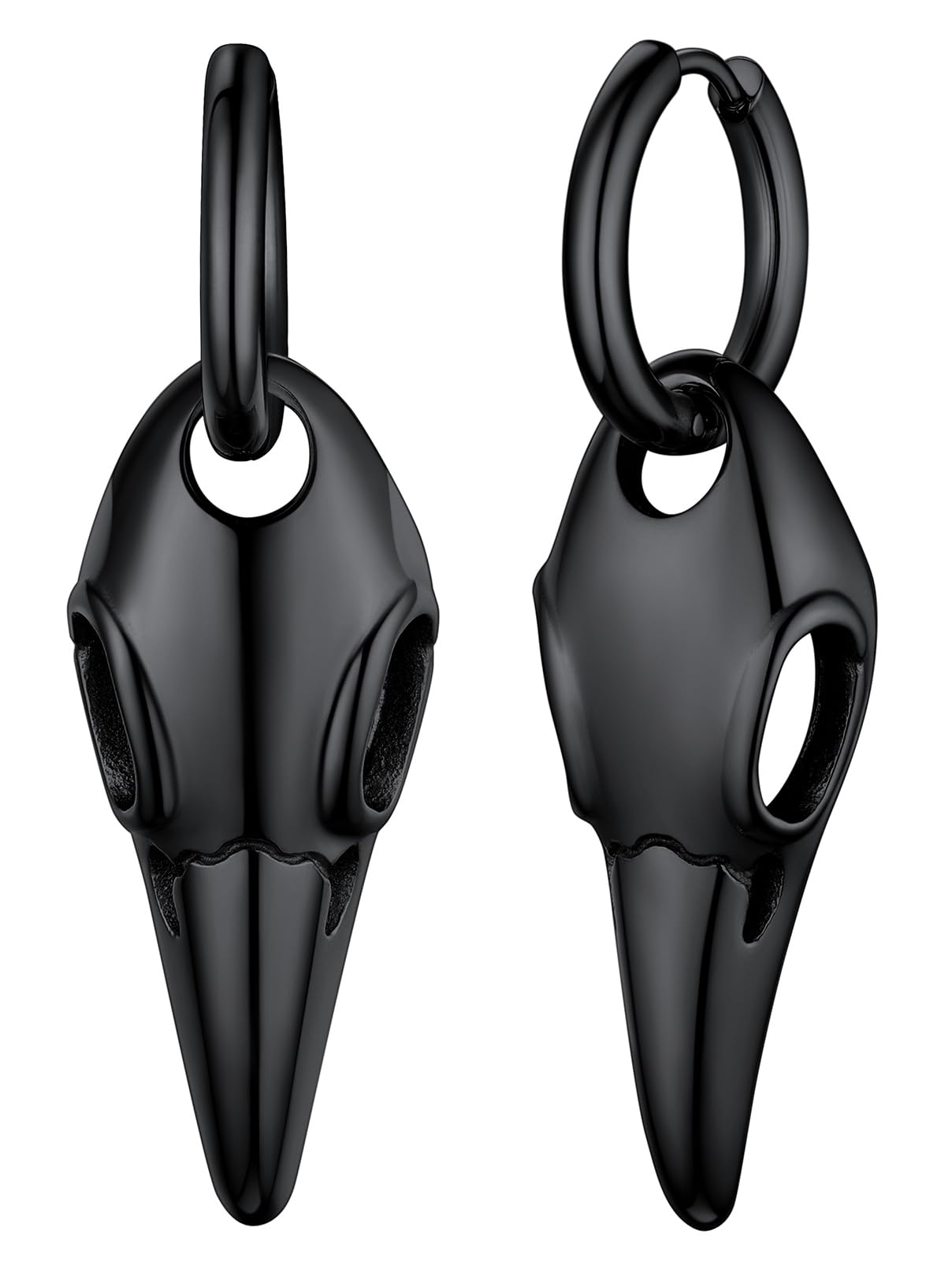 Viking Raven Earrings for Men Sturdy Stainless Steel Punk Rock Earrings Lightweight Hypoallergenic Ear Jewelry with Gift Box