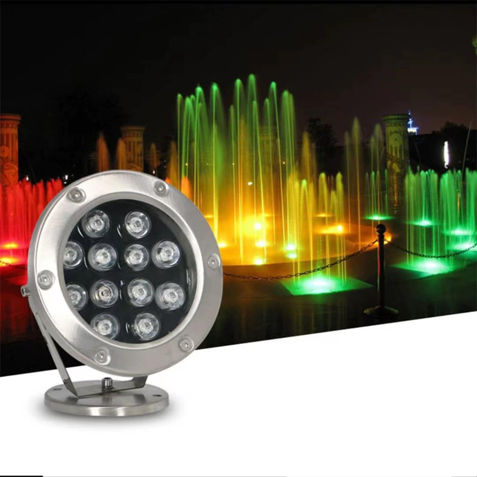 tyfuture LED Pond Lights Rotatable Underwater Lights IP68 Waterproof Low Voltage Fountain Light for Swimming Pool Waterfall Flowing Streams(Red,18W-AC24V)