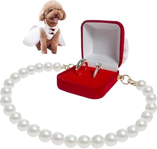 La La Pet®Detachable Pet Wedding Collar with Ring Bearer Box Dog Pet Wedding Collar with Ring Box Couple Ring Storage Box for Proposal Engagement Wedding Party White L