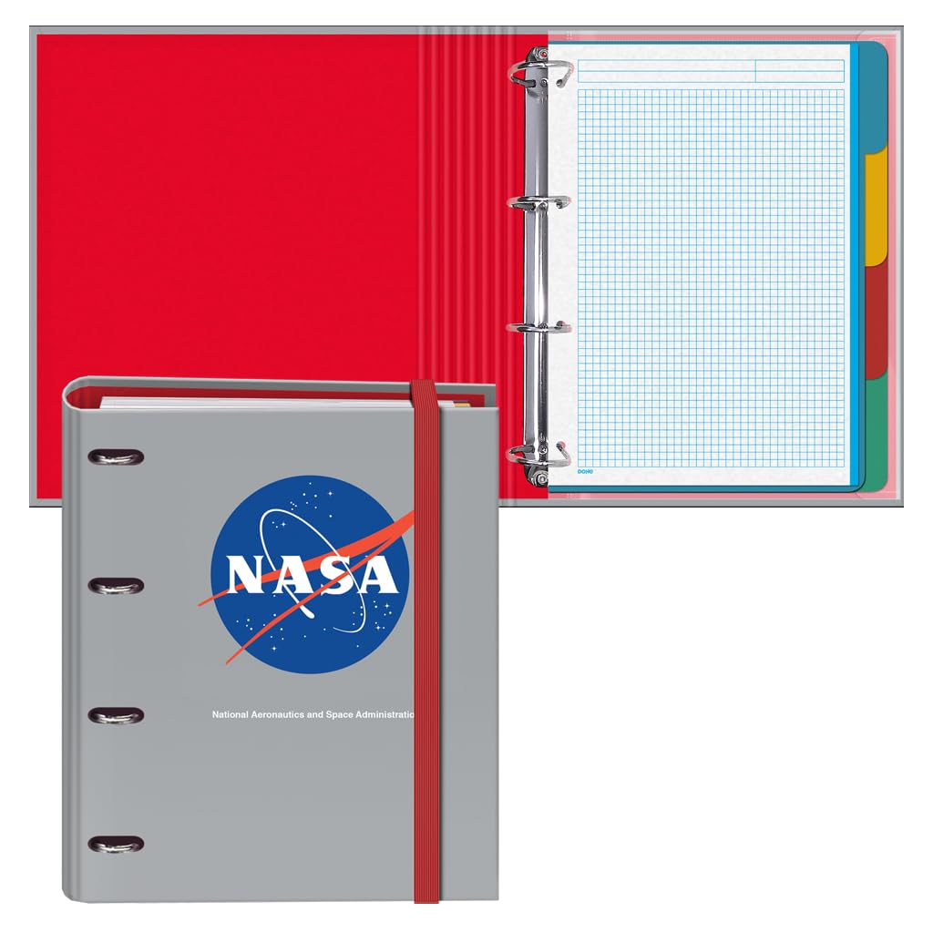 Dohe - Ordner mit 4 Ringen mit Nachfüllung, 100 Blatt, A4, Gummiverschluss, 4 farbige Trennblätter, Dokumententasche, Papier 90 g/m², Kompressor, Schulmaterial - NASA Grey - Grau
