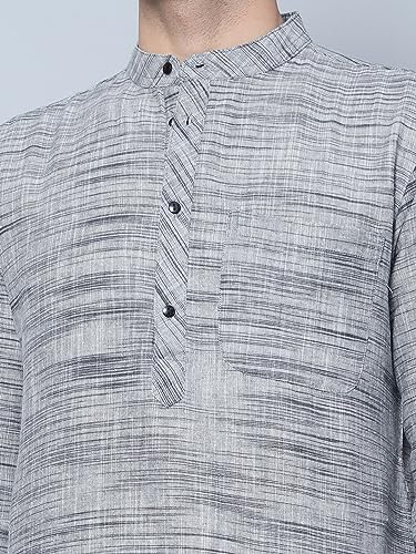 Image of LATEST CHIKAN Men's Cotton Regular Textured Long Kurta Full Sleeves - Casual Ethnic Wear