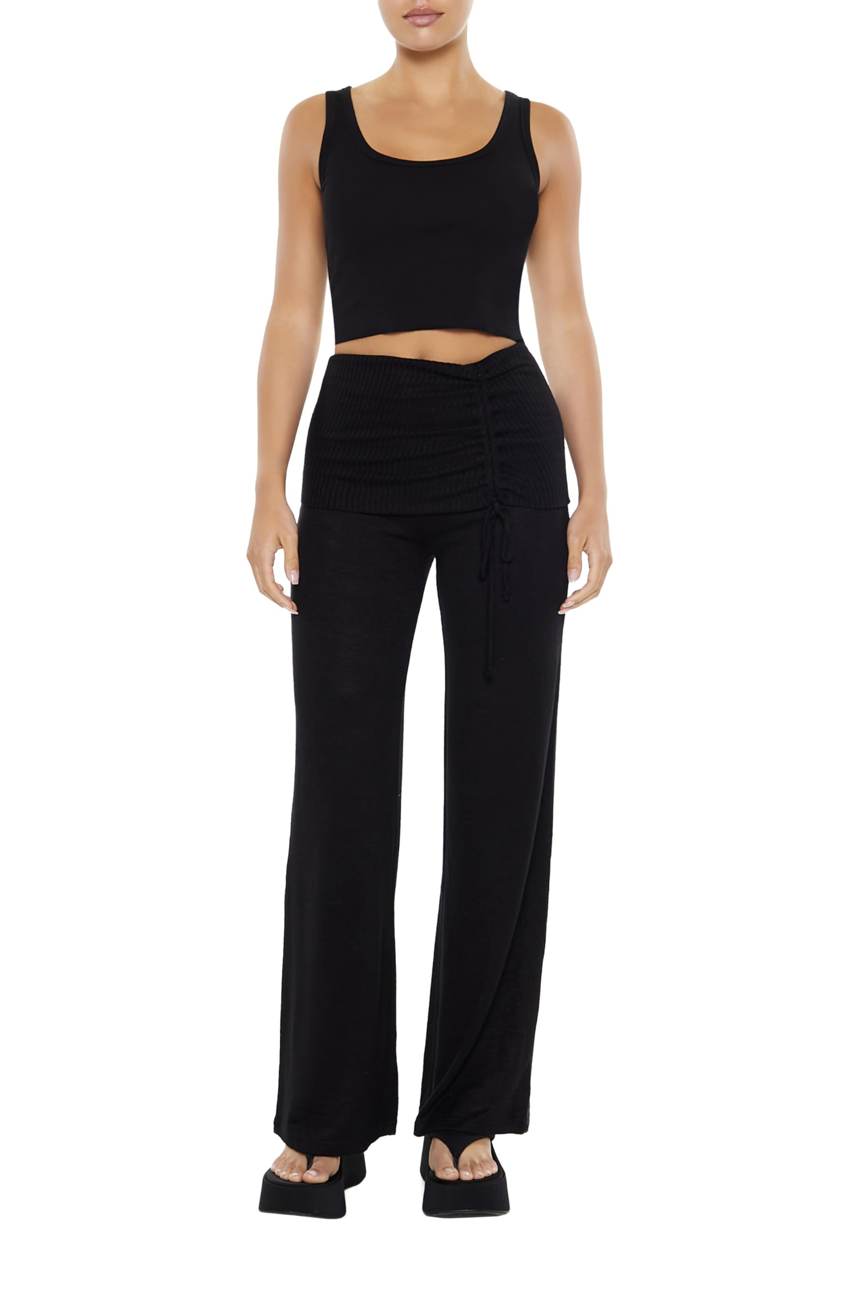 Forever 21 Womens Ruched Drawstring Foldover Pants