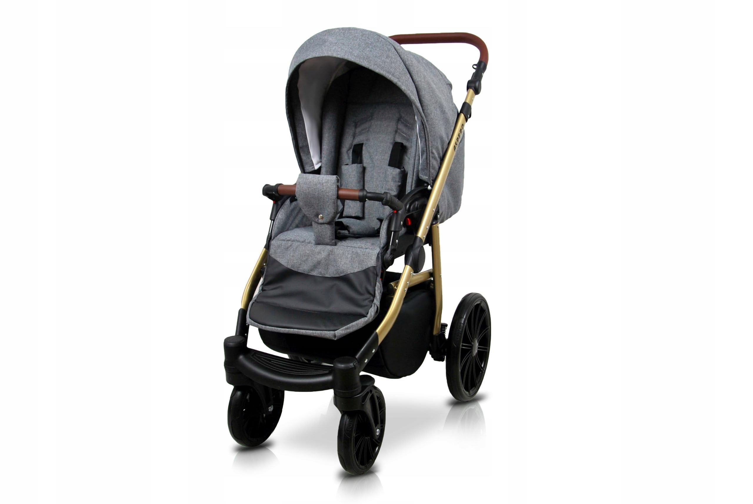 BabyLux® Wózek dziecięcy kompletny zestaw 4 w 1 - Aspero - w tym gondola dla niemowląt, wędka, fotelik samochodowy, podstawa ISOFIX - system kombinowany dla niemowląt, z torbą do przewijania itp.