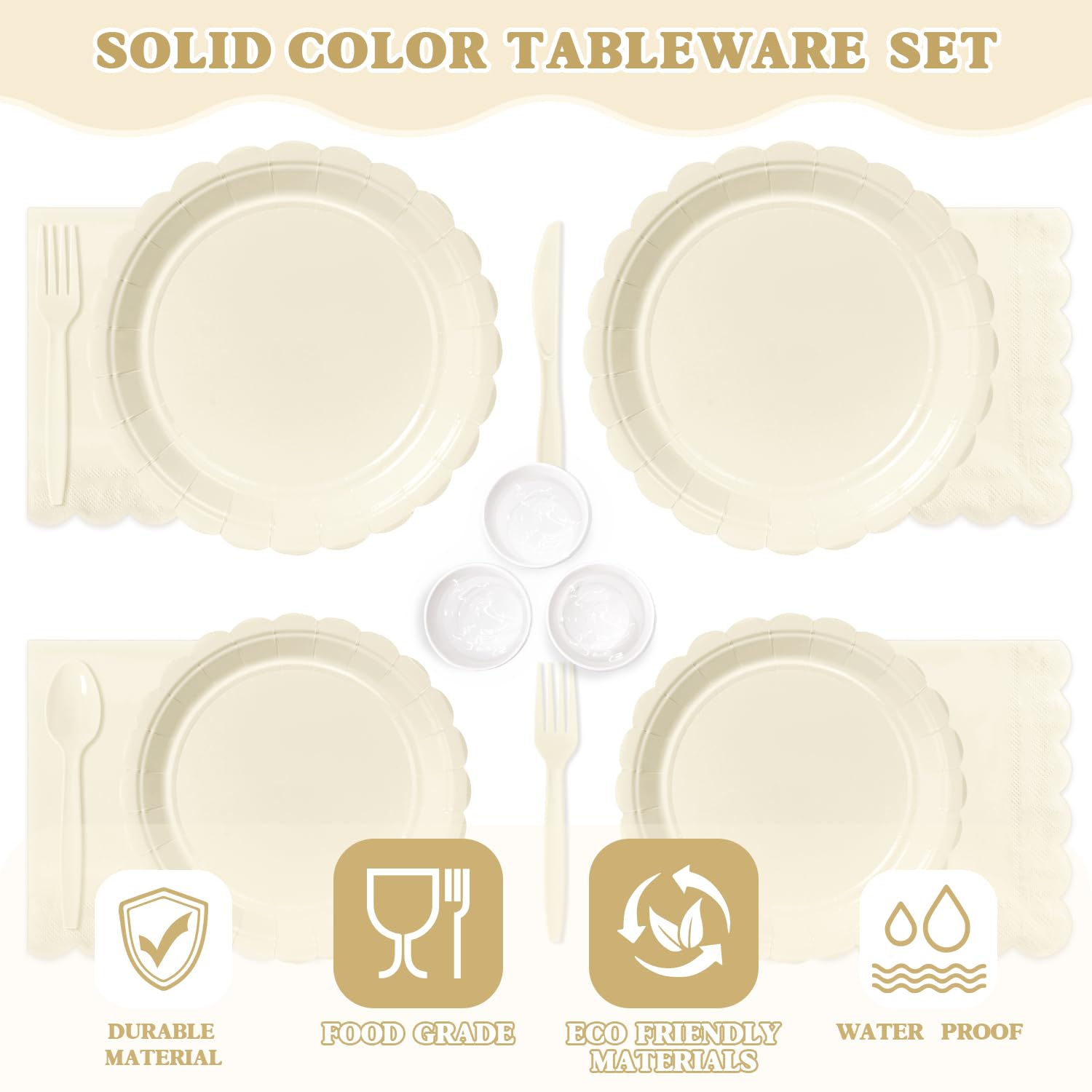 Vyntra Ivory Cream Paper Plates & Napkins - Party Supplies -3