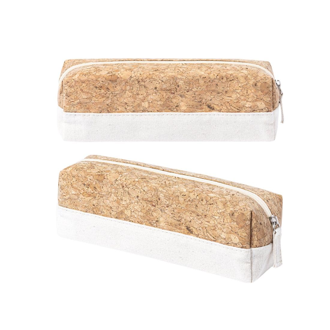Estuche de Corcho y Algodón, Estuche Rectangular, Estuche Universidad, Bachillerato y Escolar, Materiales Sostenibles, Tela y Corcho Natural, Estuche Pequeño Blanco Beige