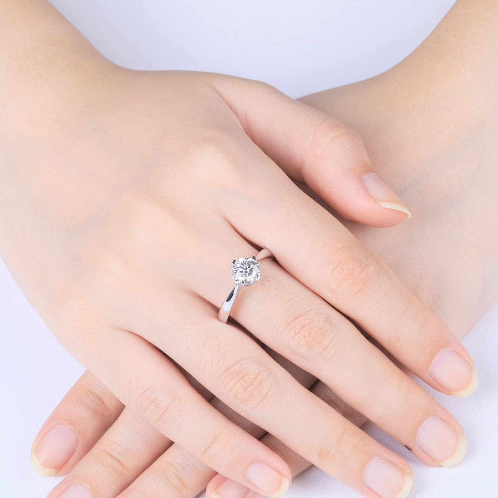 Anillos de boda únicos de plata de ley, anillos ajustables para adolescentes, anillo de compromiso moissanita, plata de ley 925 real, estilo clásico, 4 puntas con incrustaciones de corazón, anillos de