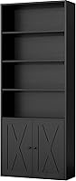 Shintenchi Industrial 6-Shelf Bookcase with Doors, 70.9" Tall Stable Storage Shelves for Home Office Living Room - Black