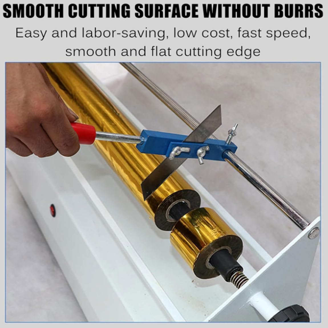 Cortadora eléctrica de rollos de estampado en caliente, ancho ajustable ≤ 70 cm, núcleo de 27 mm, corte suave, para imprimir embalaje de cuero