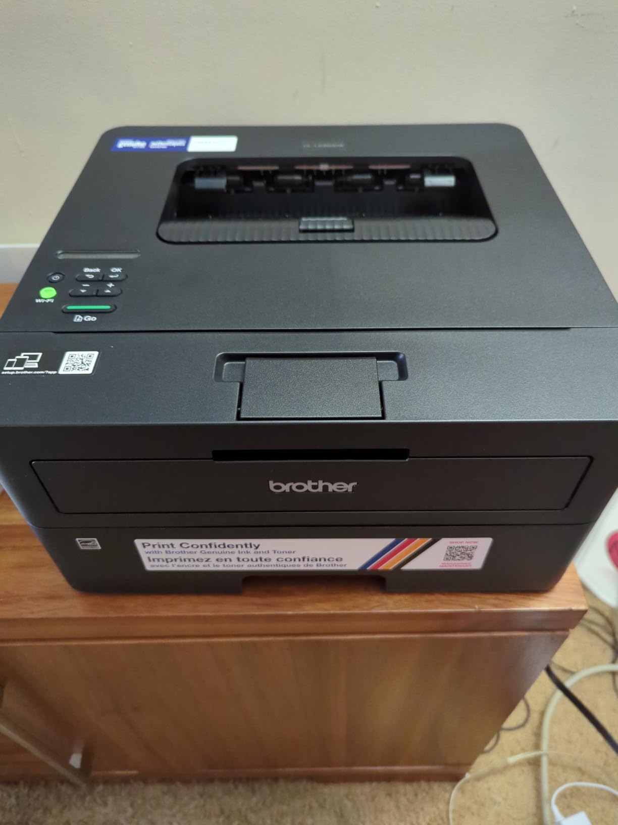 Brother HL-L2460DW paper tray and control panel close-up