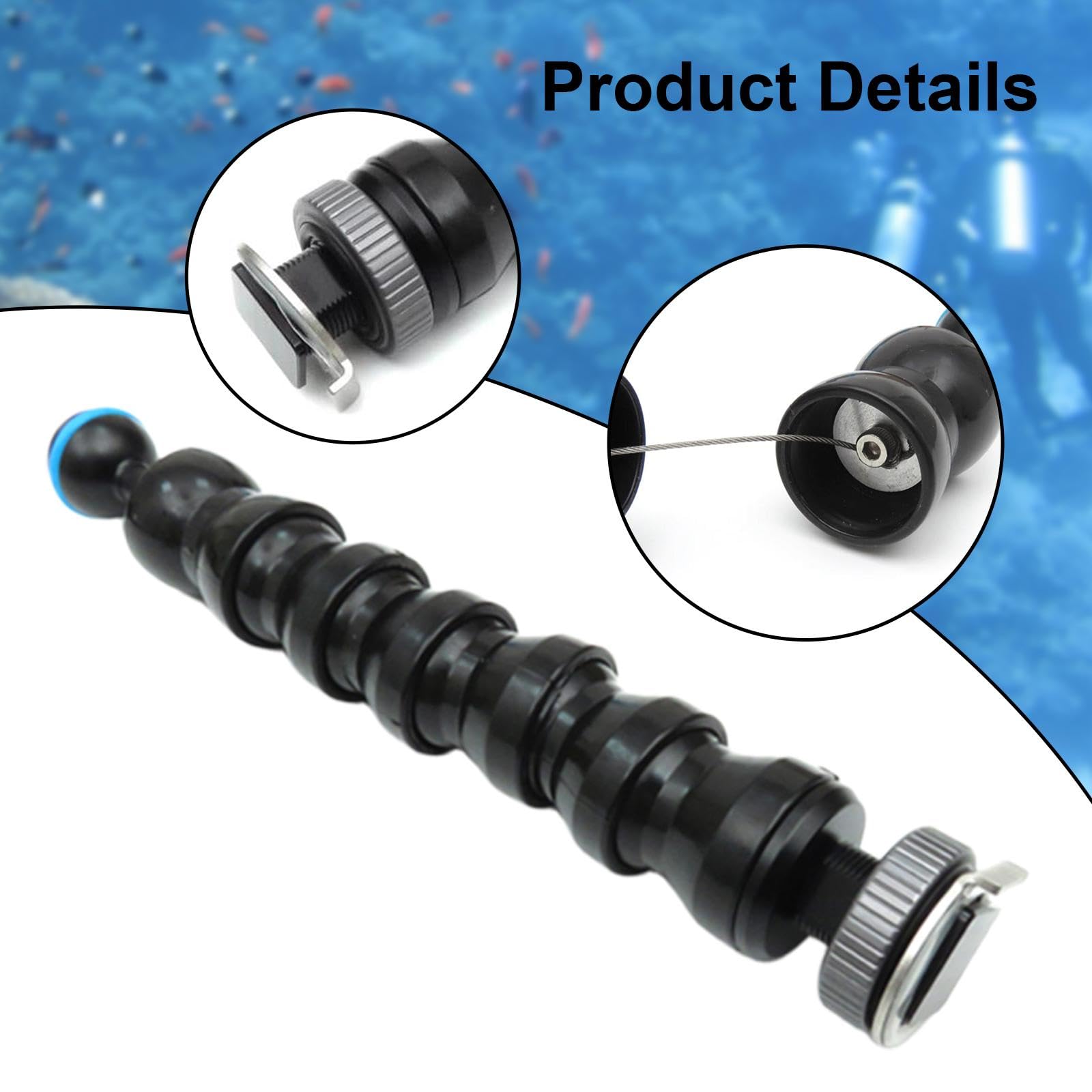 Oshhni Brazo de luz para cámara subacuática, Cabezal de Bola para fotografía de Buceo, para cámara de acción, Jaula de Buceo, Brazo de lámpara Flexible, 6 Articulaciones