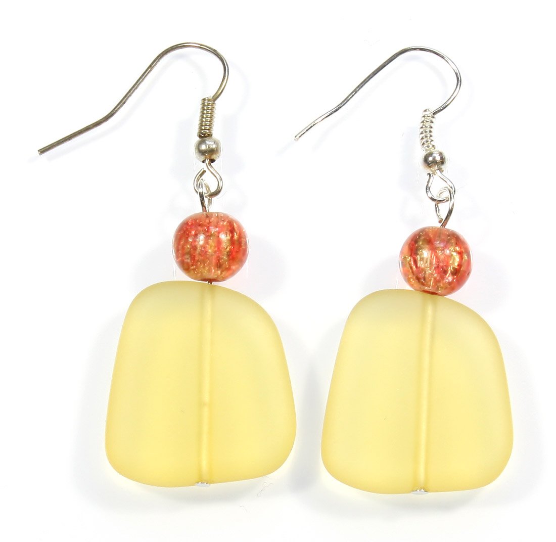 "Baked in the Sun", Faux Sea Glass Yellow Earrings, 2 Inches