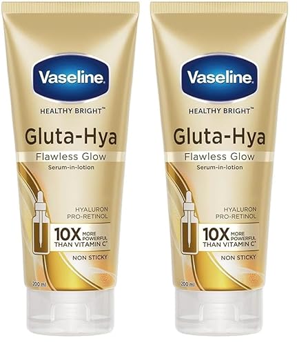 Vaseline Gluta-Hya Body Lotion for even-toned glow Flawless Glow with Pro-Retinol to fight dark spots 200 ML (Pack of 2)