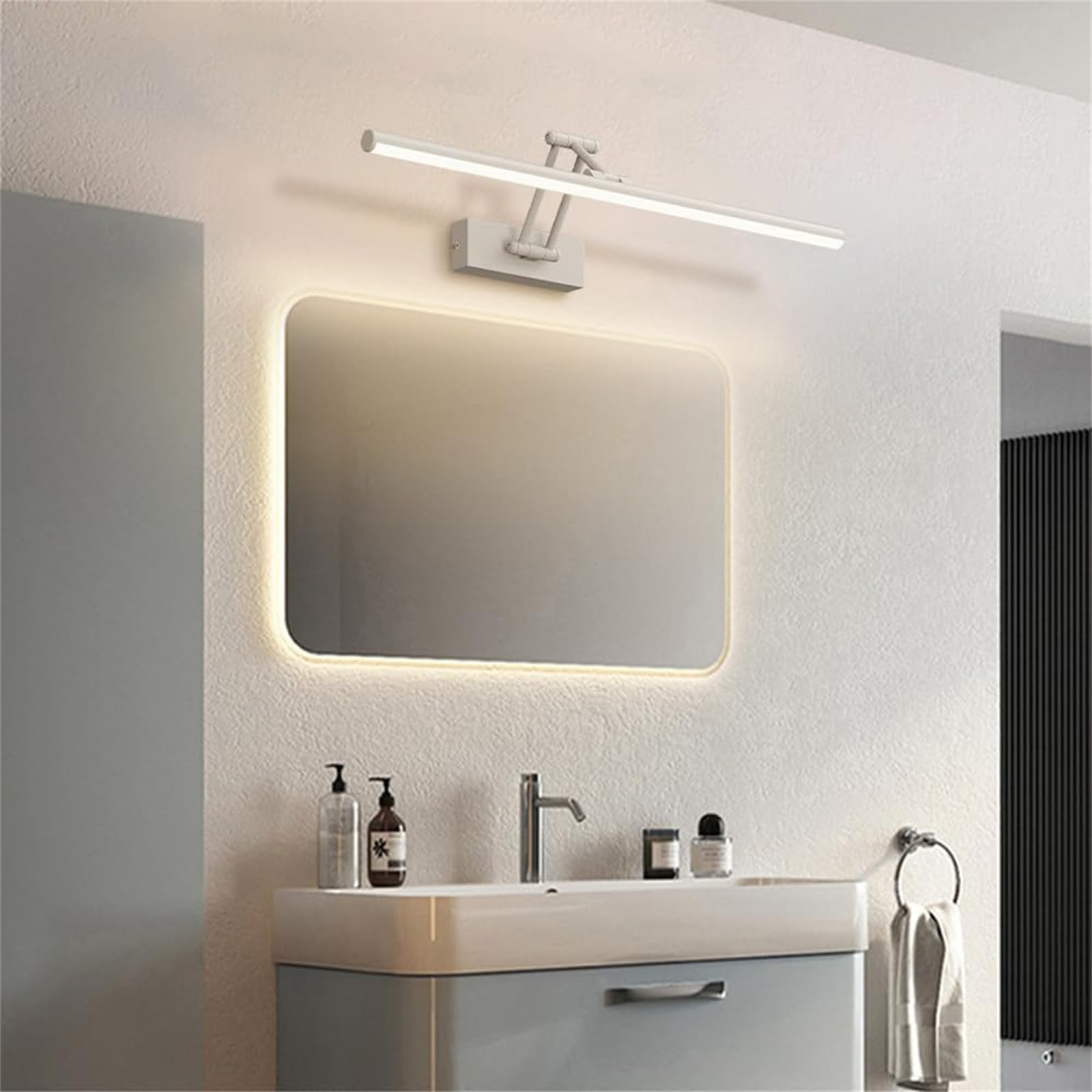 LED Lampada da Parete Bagno Specchio Luce da Parete Regolabile Girevole Applique da Parete Moderno Interno Semplice Alluminio Illuminazione da Parete per Soggiorn Balcone (Bianco Luce Neutra,40cm)