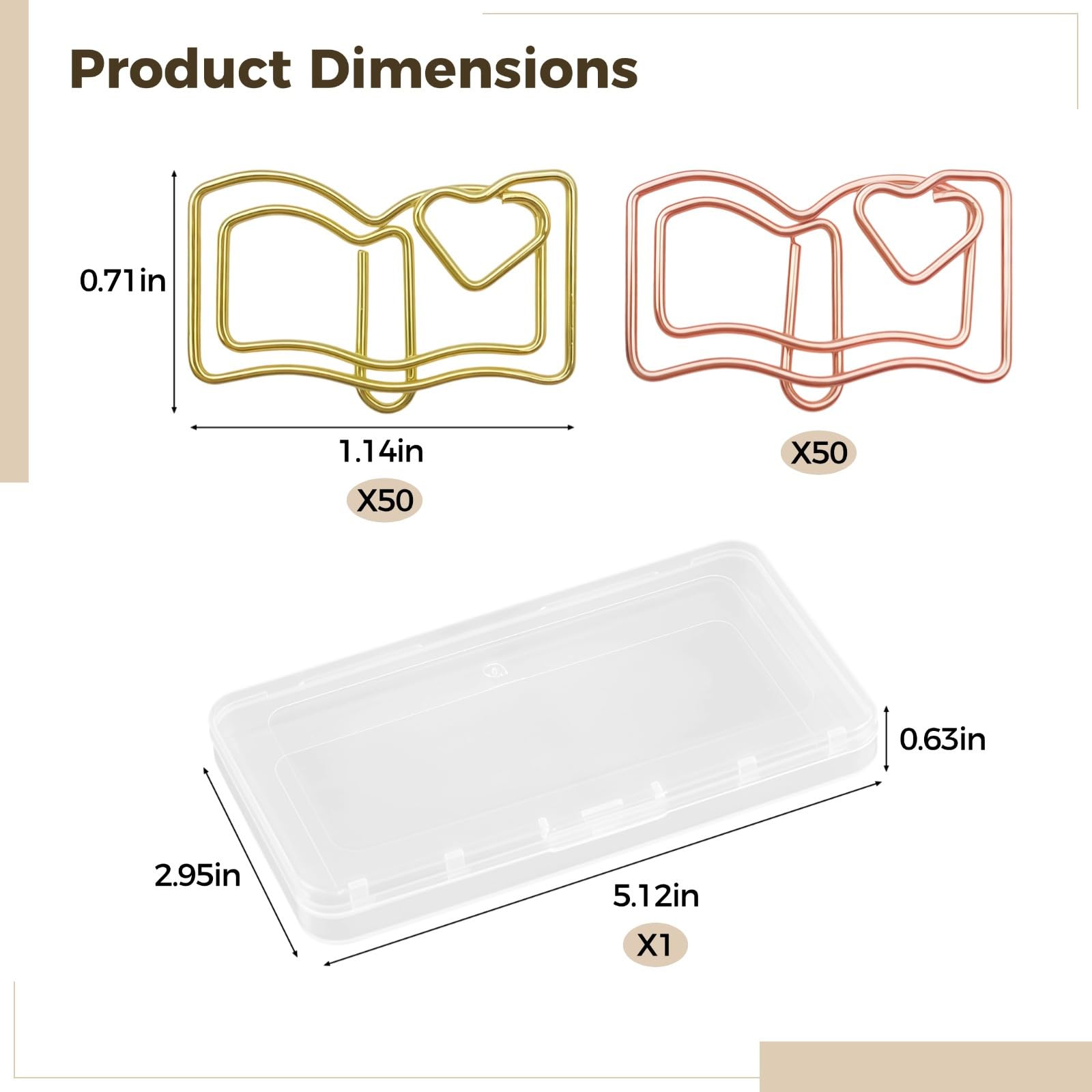 100 clip per libri con motivo a cuore con scatola portaoggetti, clip decorative in metallo, cancelleria oro rosa, forniture per ufficio carine per studenti e lettori