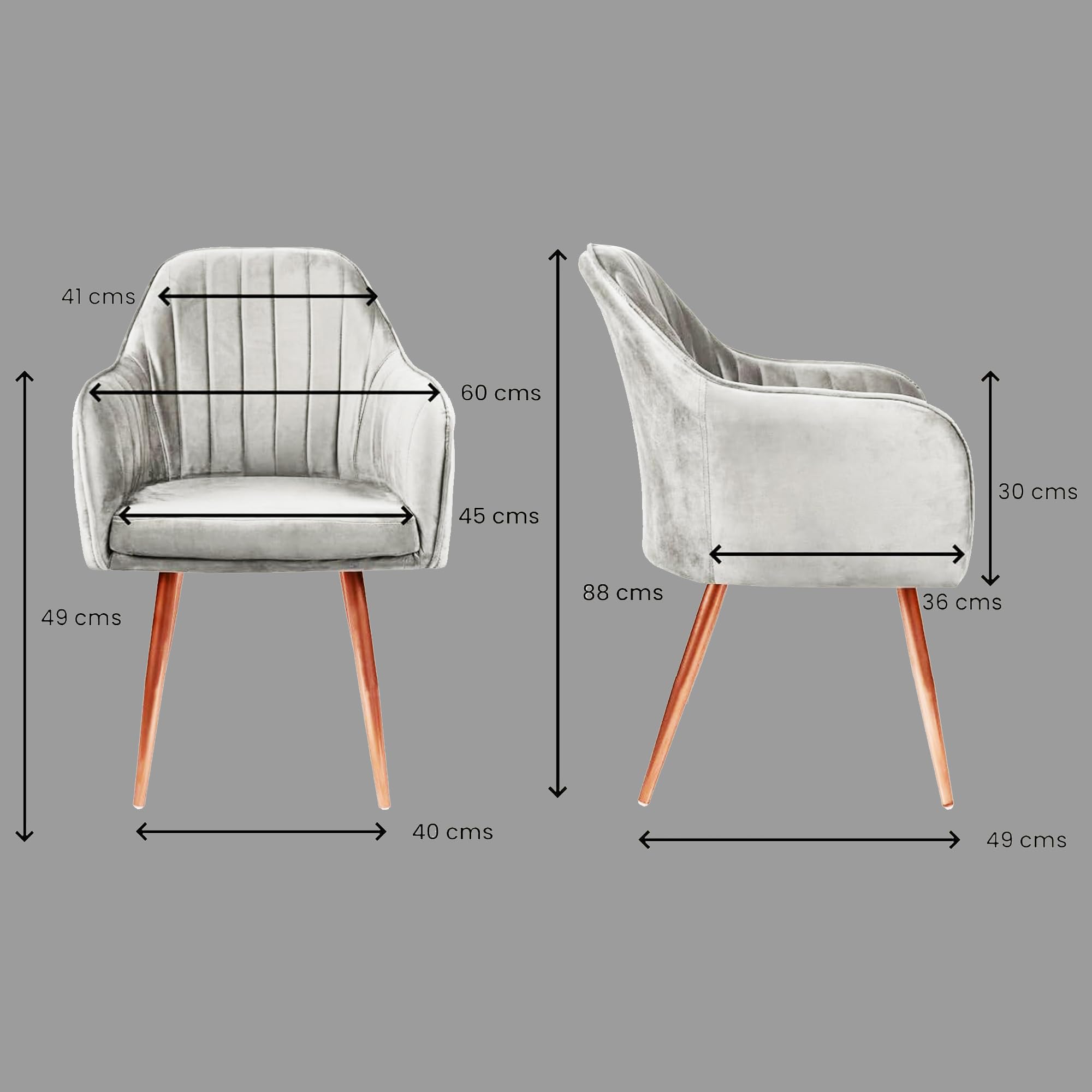 Roxigo Velvet Dining Chairs, Cushion Seat Chair for Living Room Bedroom Restaurant, Modern Contemporary Upholstered with Polished Rosegold Metal Legs (Light Grey) 2