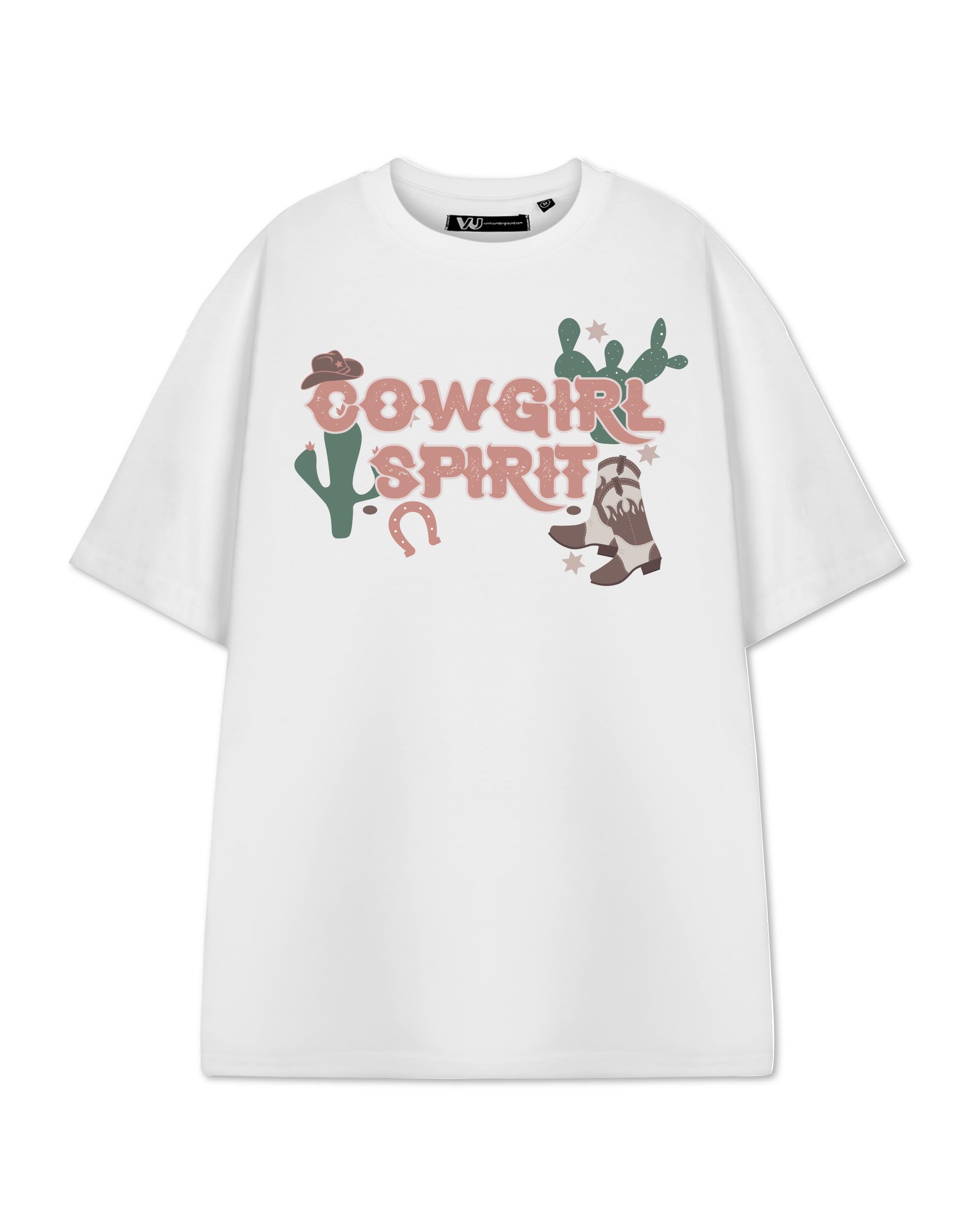 Show Me The Merch Women's White Cowgirl Spirit Graphic Tee | Short-Sleeved T-Shirt With Western Vibe | Trendy Rodeo Apparel For | Casual Summer Fashion Top | And Girls Unique Gift