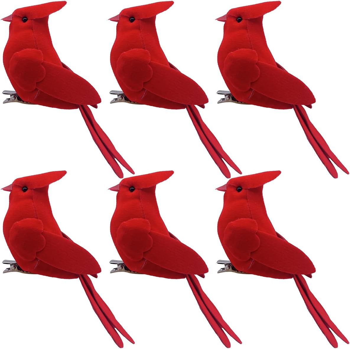 LWINGFLYER 6pcs Red Cardinal Clip on Birds Christmas Tree