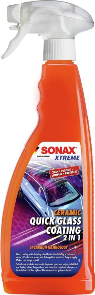 SONAX XTREME Ceramic Quick Glass Coating 2 in 1 (750 ml) Glass coating with cleaning effect for better visibility in rain and snow | Item-No. 01744000-544