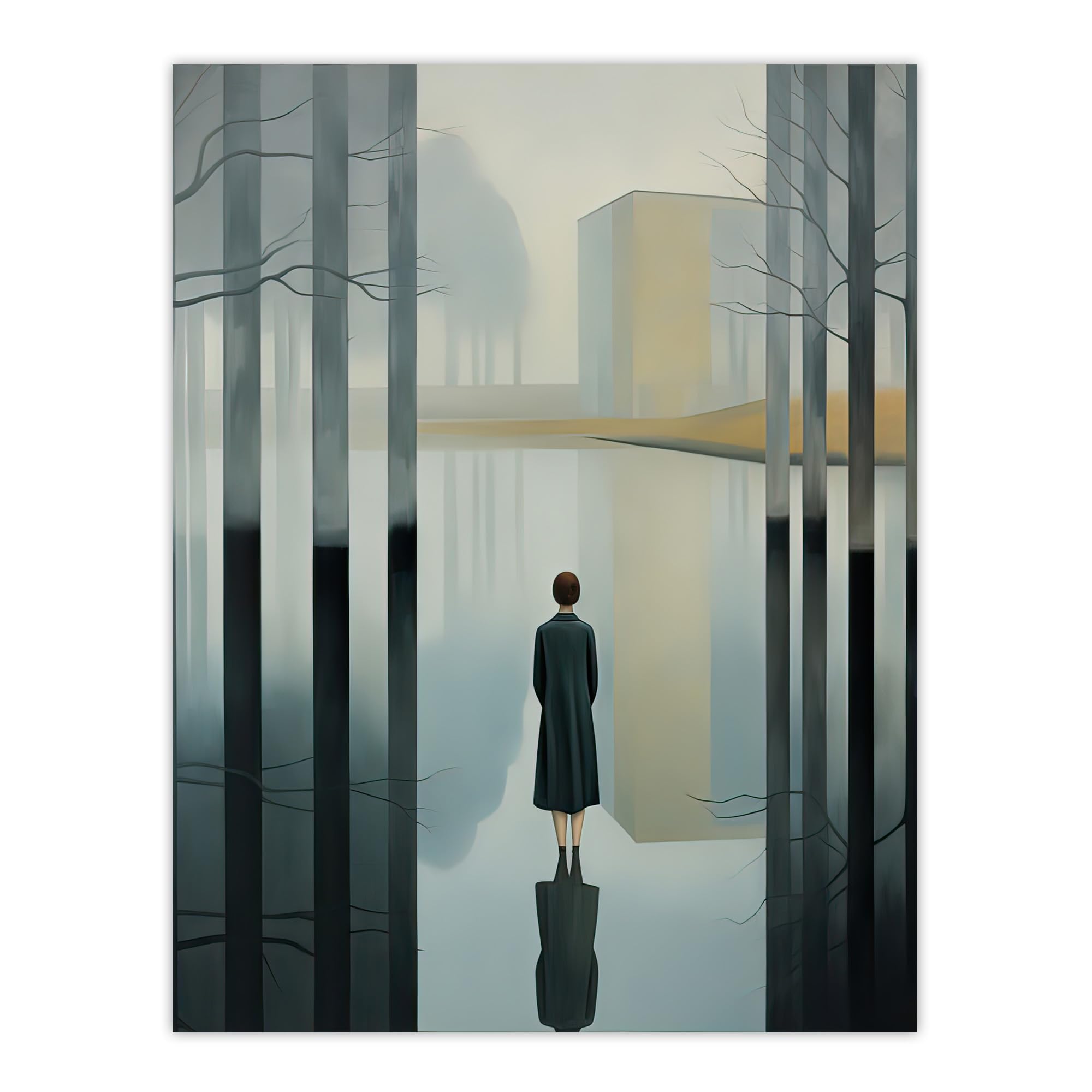 Artery8 Mist Reflection Surreal Landscape with Lone Woman Extra Large XL Wall Art Poster Print