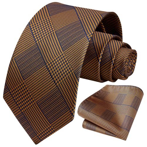 Image of HISDERN Ties for Men Solid Houndstooth Neckties Handkerchief Formal Business Tie & Pocket Square Set Wedding Party