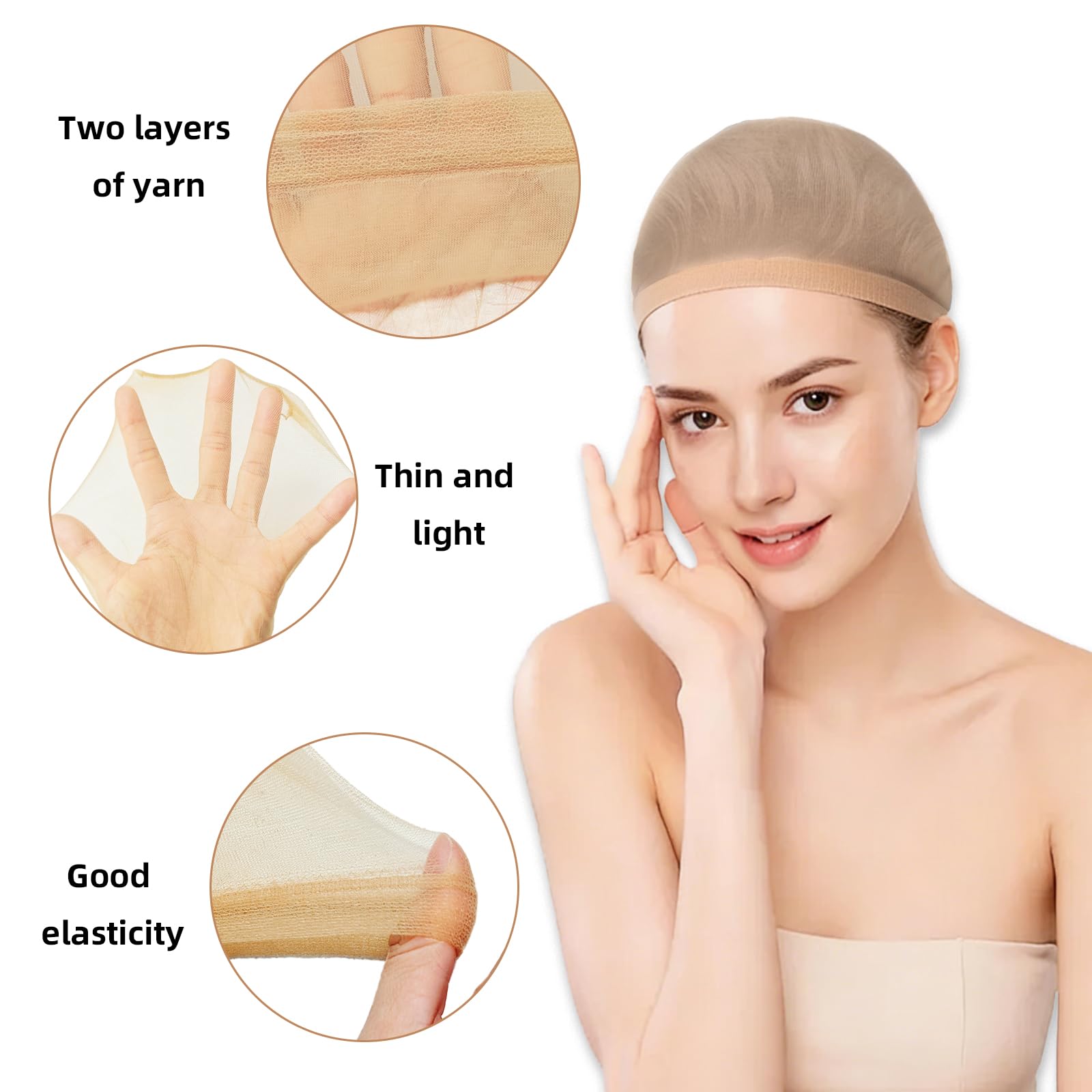 Nylon Wig Caps Invisibile Traspirante Elasticizzato Donna Retina per Capelli Ultra Sottile (Nude)