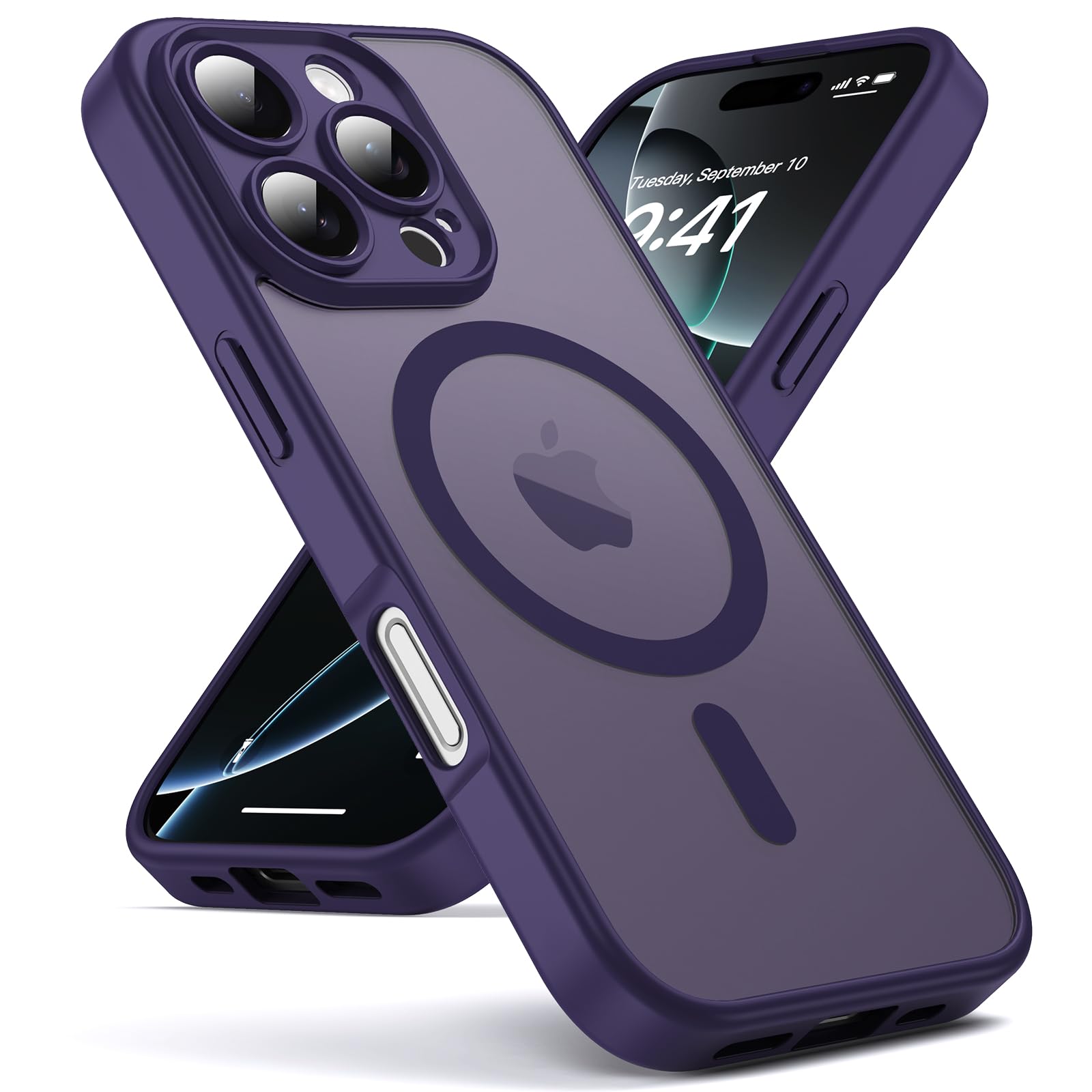 for iPhone 16 Pro case, MagSafe Compatible, Camera Protection, Magnetic Translucent Matte Film case, Military Grade (Dark Purple)