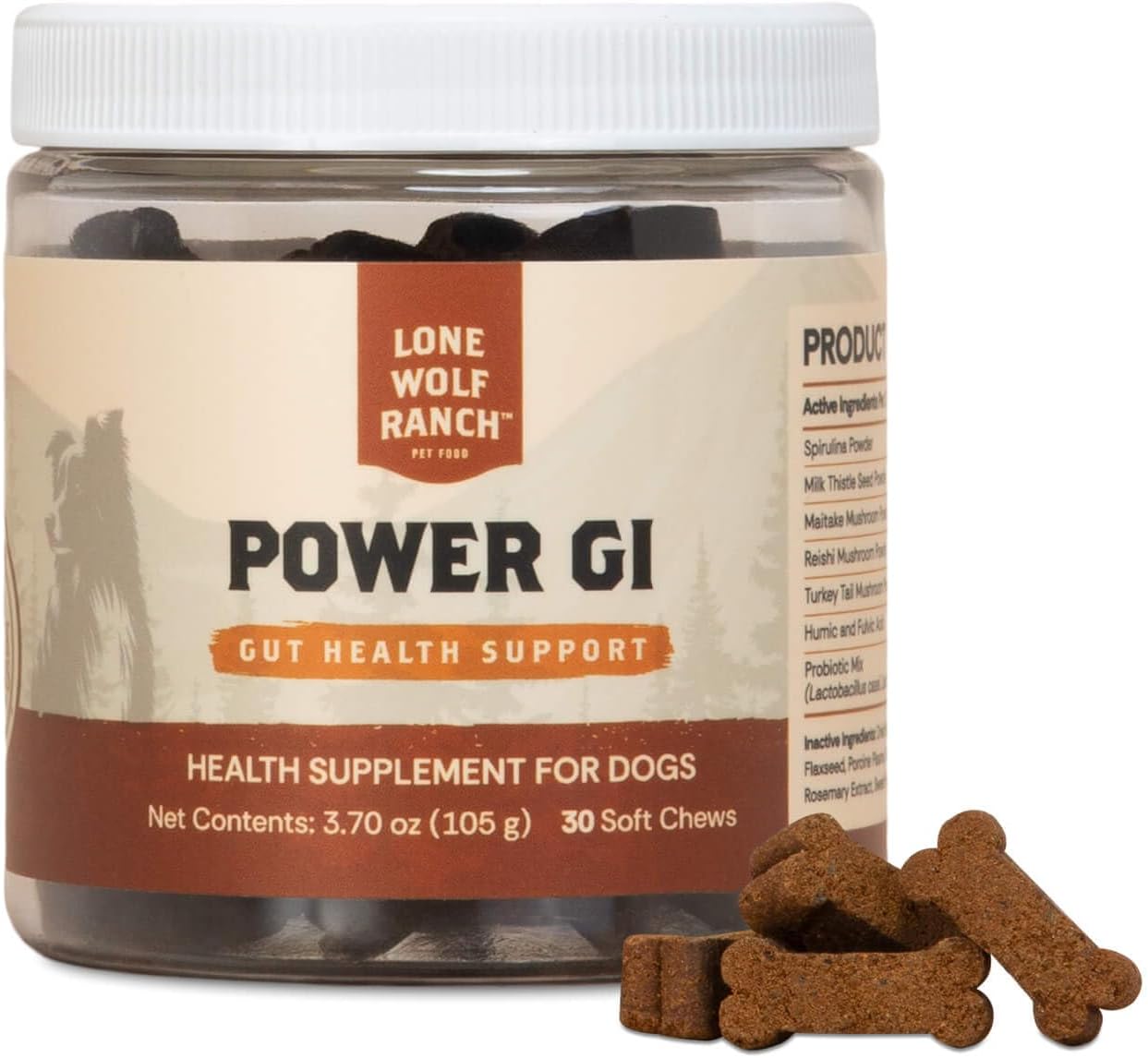 Chuck Norris Lone Wolf Ranch Power GI Probiotic Gut Health Support Supplement Soft Chew for Dogs (30 Count)