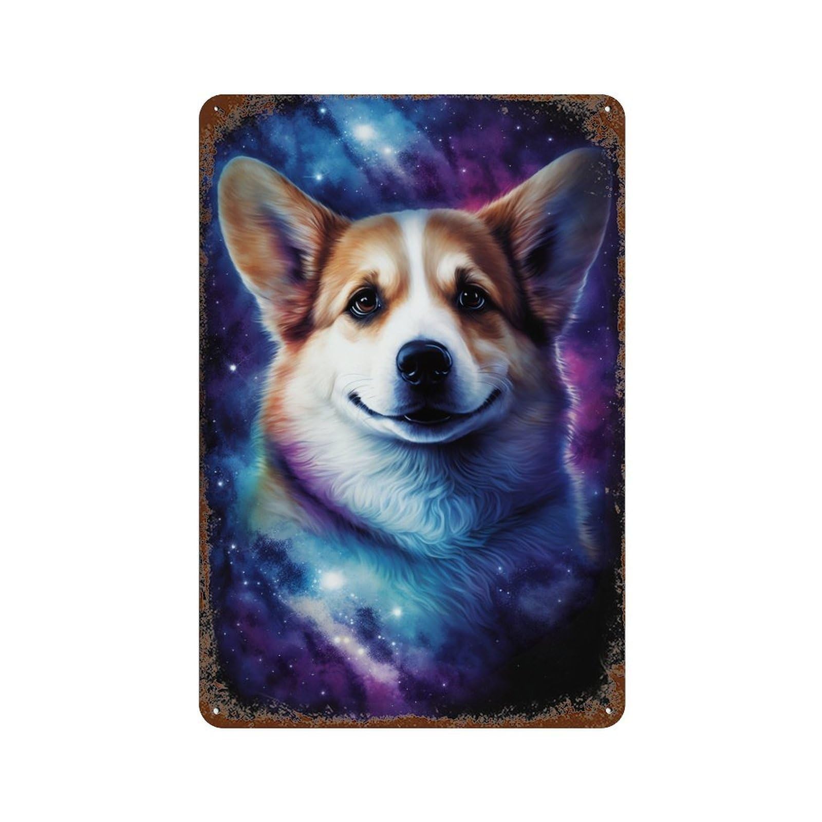 Cosmic Corgi Canvas Wall Art Decorative Tin Sign 11.8"x7.9", Shabby Chic Decor for Garage, Pub Or Kitchen