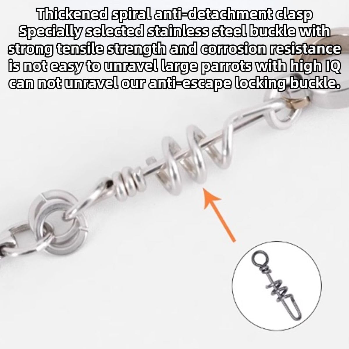 Large Parrot Foot Chain, 316L Stainless Steel Anklet Ring with Anti-Tangle Sneak Bone Chain, Escape-Proof Bird Harness for Parrots Macaw African Greys Cockatoo (Model 10,29.53inch)