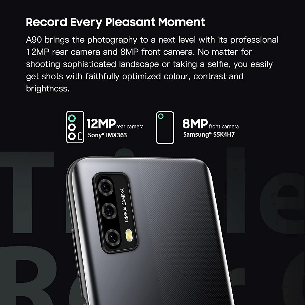 Blackview Android 11 Smartphone A90 Téléphone Portable Pas Cher MediaTek Octa-Core Processor. 4GB RAM + 64GB ROM. 6.39" incell Display. Téléphone Portable avec Appareil Photo 8MP+12MP Poupre