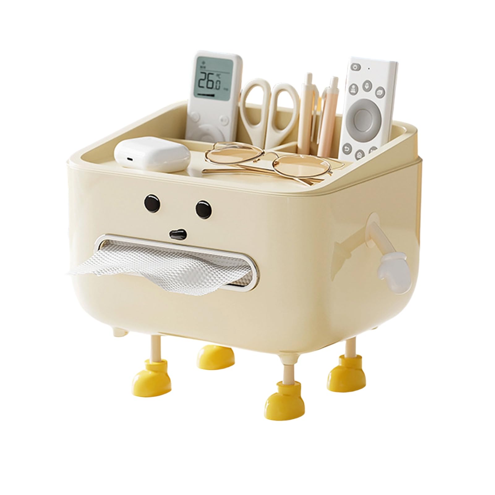 Glifora Cute Tissue Box Cover - Tissue Box Holder with Legs and Phone Holder, Multifunctional Tissue Dispenser with Compartments for Home Desktop Organisation