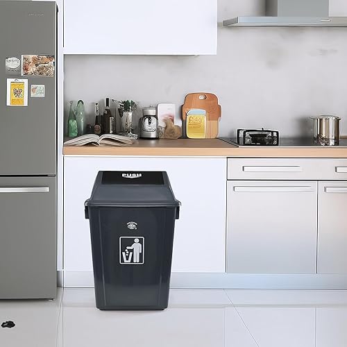 Miniatura 6 de Paquete de 4 cubos de basura de plástico de 13 galones con tapas, cubo de basura gris grande