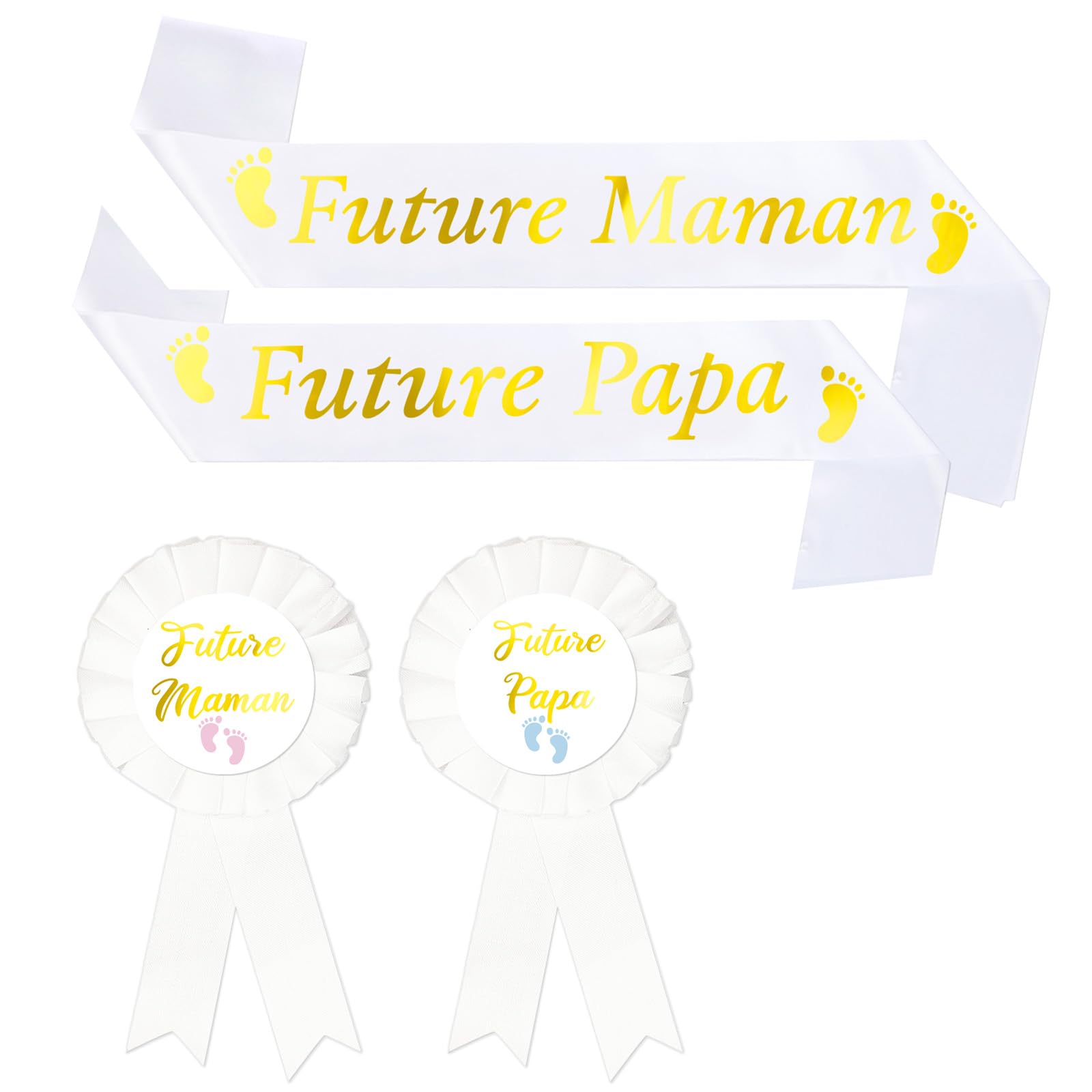 Écharpe Future Maman et Papa+ Épingle Future Maman et Papa, Écharpe Blanches Future Maman Futur Papa Decoration Baby Shower pour Baptême Fête Prénatale Naissance, Cadeau pour Futur Papa Maman