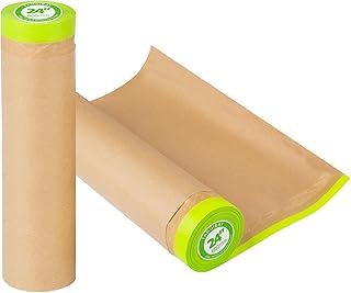 Pre-Taped Masking Paper for Painting - 24 inch x 50 feet Tape and Drape Painters Paper, Paint Adhesive Protective Paper Roll for Covering Skirting, Frames, Cars and Auto Body (2 Rolls)