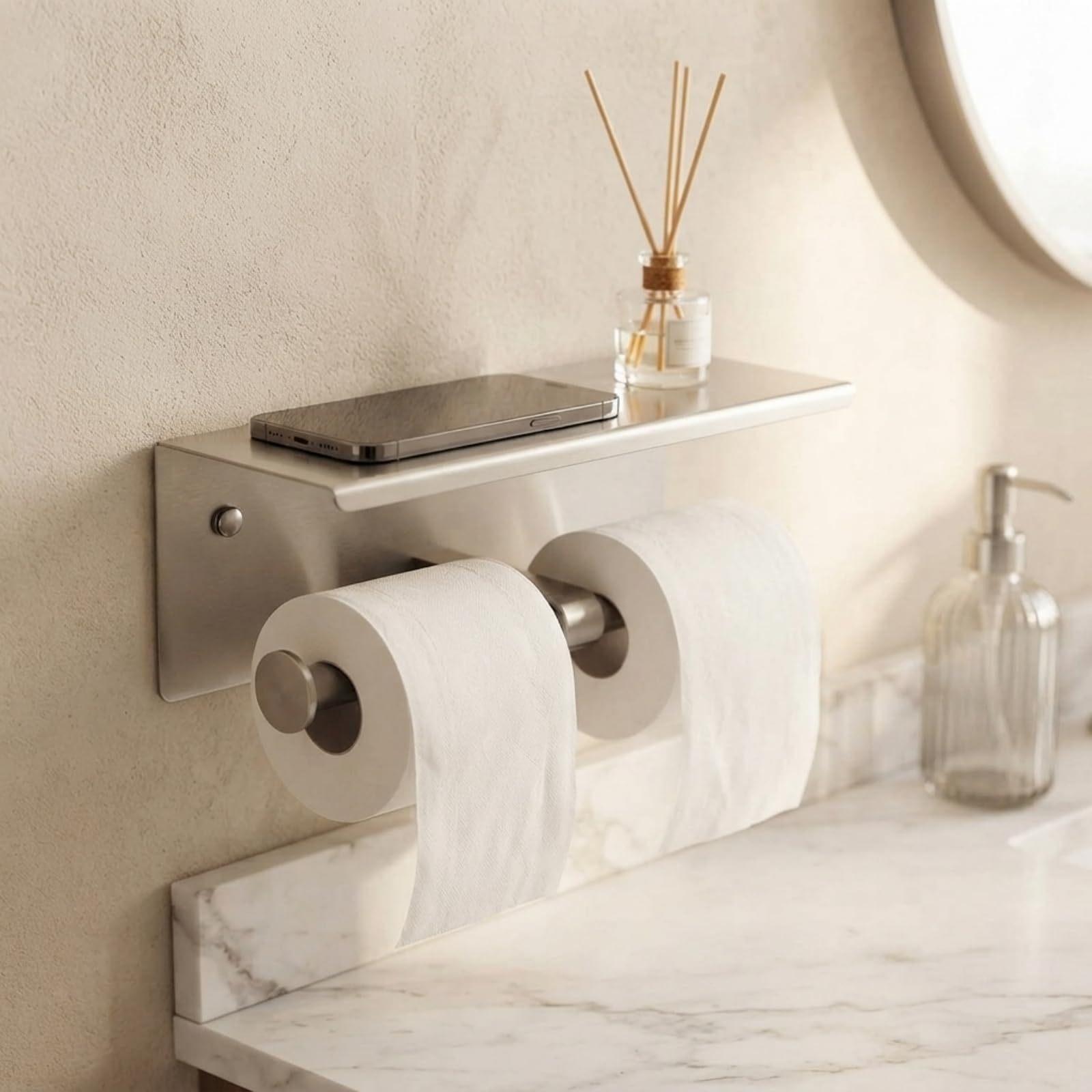 Double Toilet Paper Holder with Shelf, Wall Mounted Toilet Paper Holder — Amazon image 2