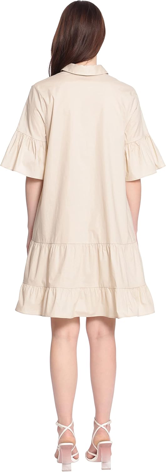 Donna Morgan Women's Collar Neck Ruffle Sleeve and Hem Shirt Dress - Main Image