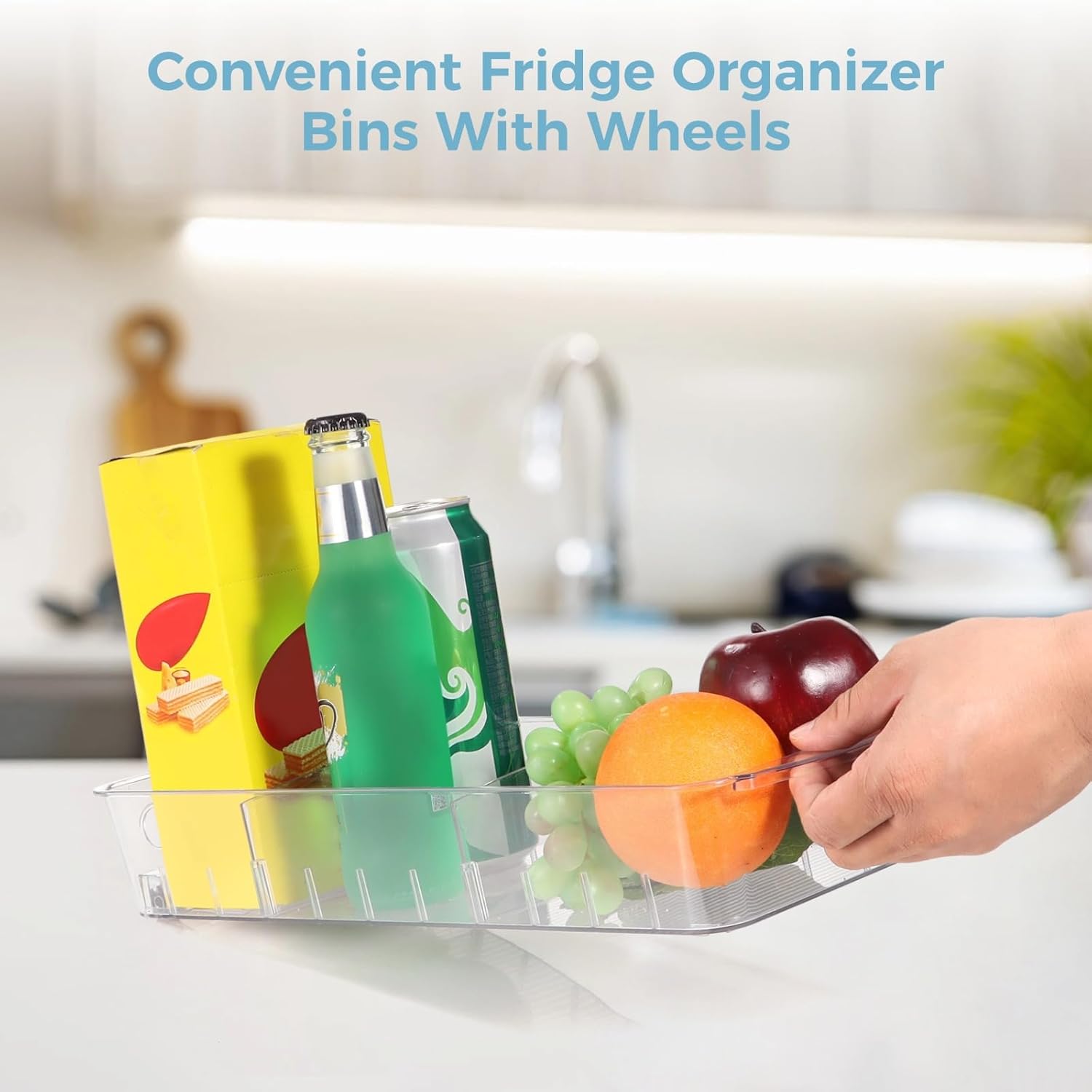 4 PCS Fridge Organizer Bins With Wheels, Roll Out Refrigerator Organizers Storage Refrigerator Drawers With Dividers, Plastic Pantry Storage Trays for Kitchen Organization - Image 2