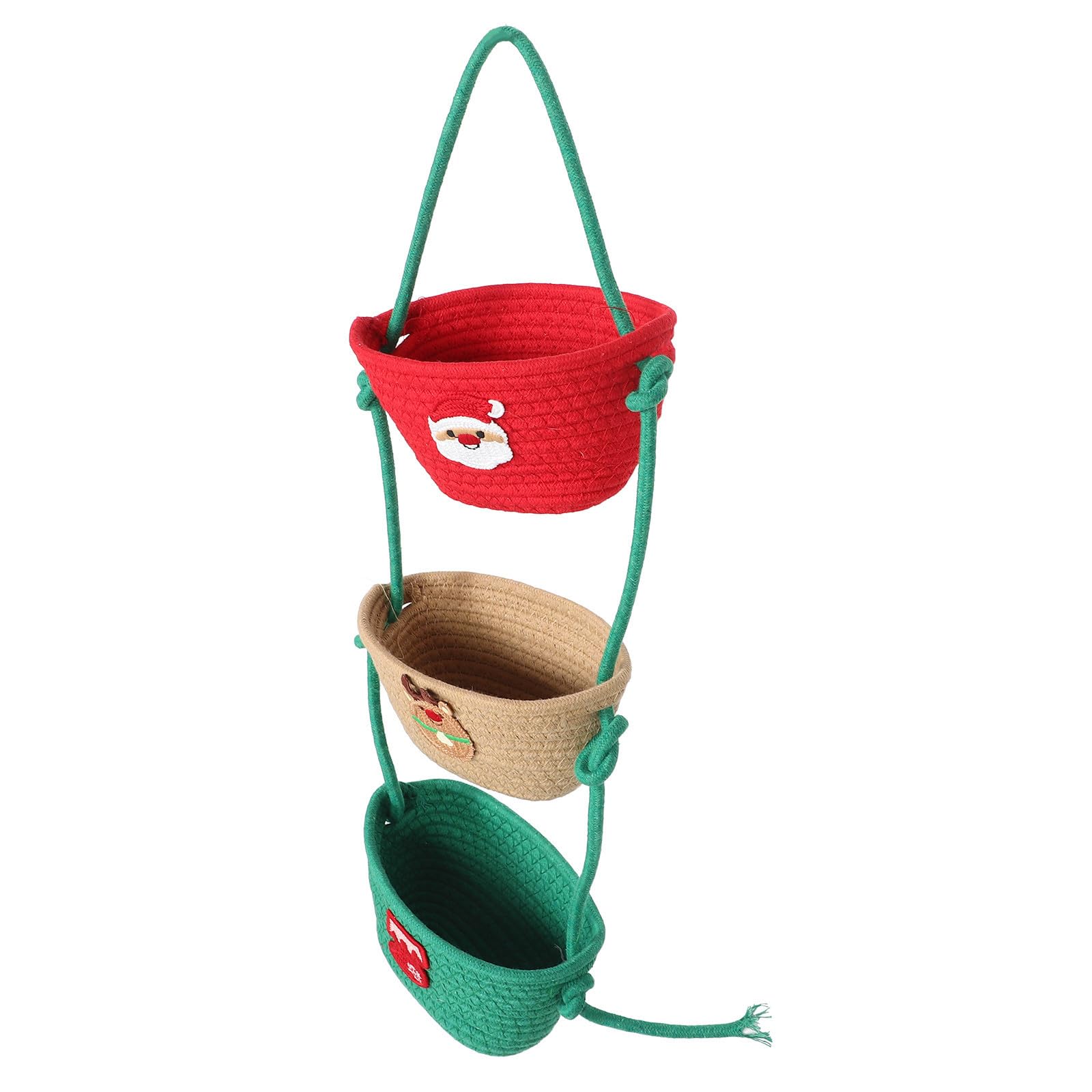 Cesta colgante de pared de 3 niveles en cuerda de algodón para organizar juguetes