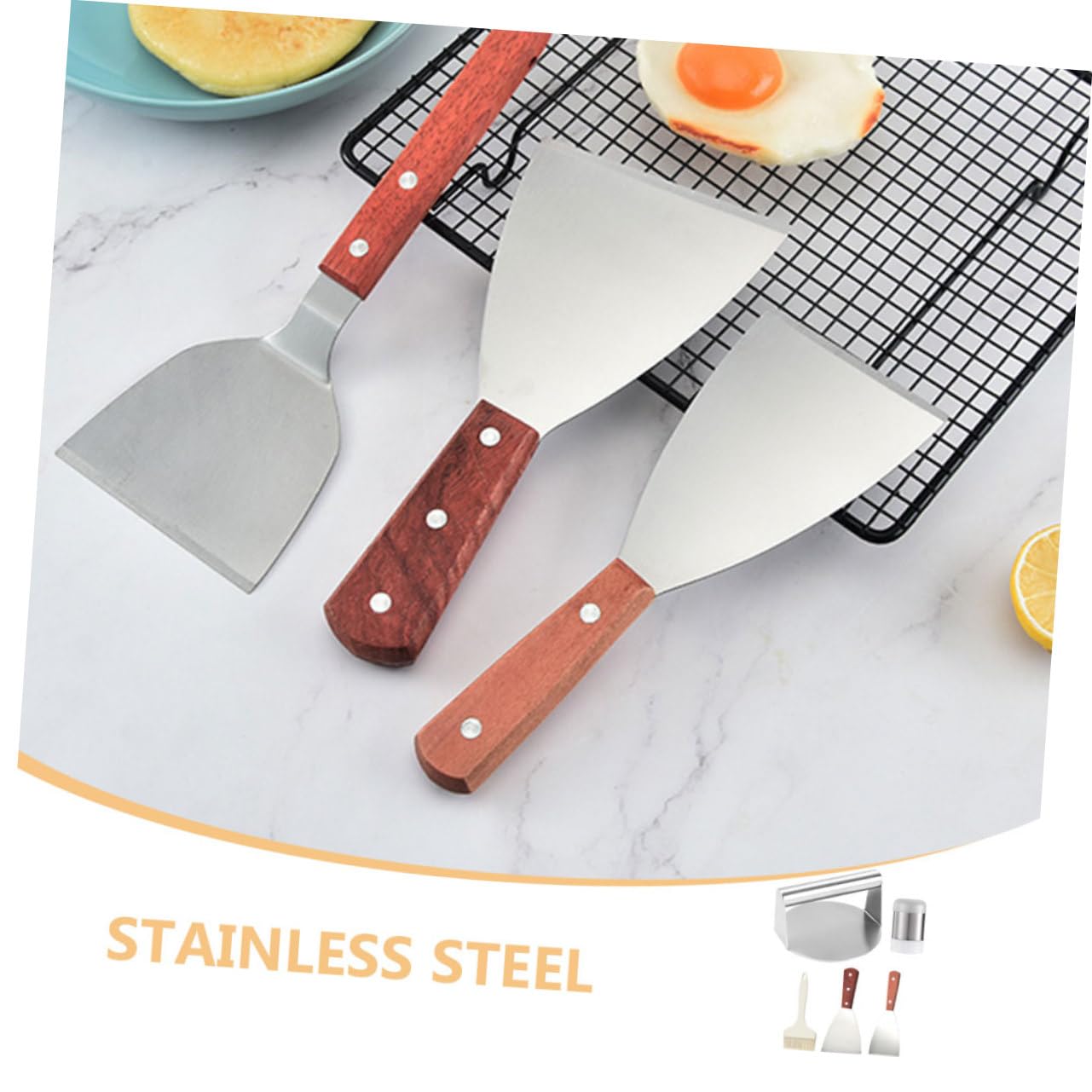 Set Accessori Barbecue Metallo Inossidabile Legno Silicone per Grigliare Esterno Kit Cucina per Pattina Hamburger e Carne