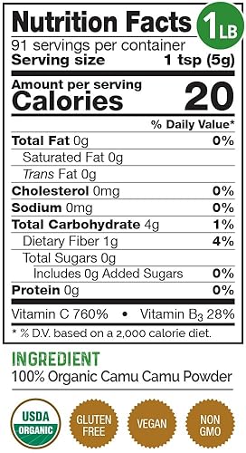 Miniatura 2 de HerbaZest Camu Camu Polvo orgánico – 16 oz (1 libra completa) – Vegano, certificado USDA y sin gluten – Rico en nutrientes y la mejor fuente de