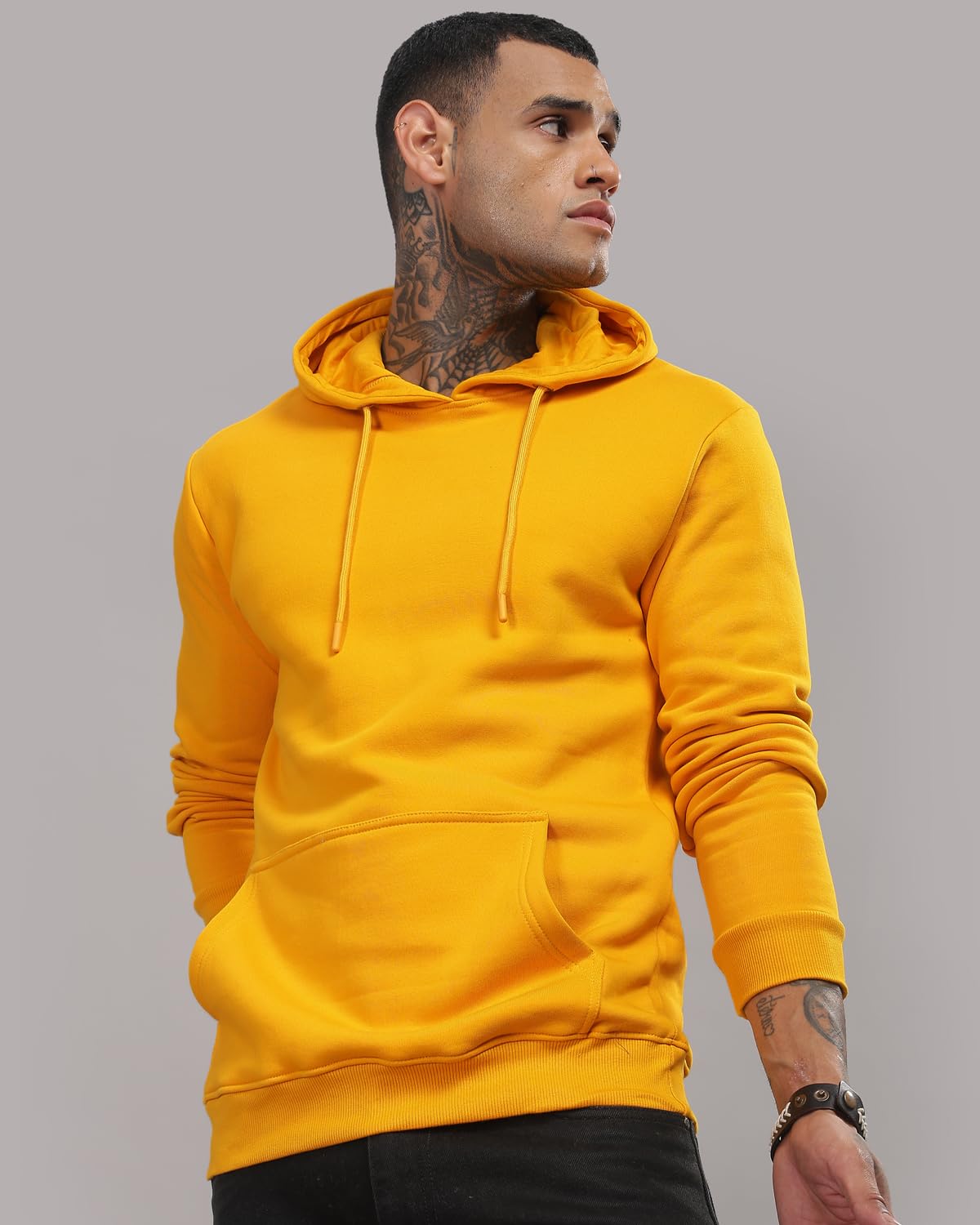 ADRO Bluza z kapturem z nadrukiem Be Yourself dla mężczyzn i kobiet, musztardowa, L