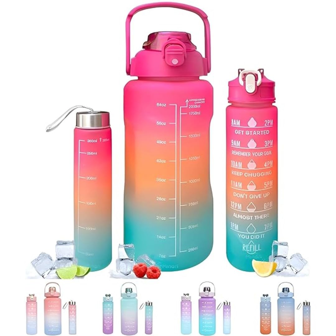 JBS LAND™ Set of 3 Motivational Water Bottle, Sipper Bottle for Adults,Time Marker & Straw, 2 litre, 700ml, 280ml (MULTICOLOUR) (3 PCS SET) (B0D818NRM9) Amazon Price History, Amazon Price Tracker