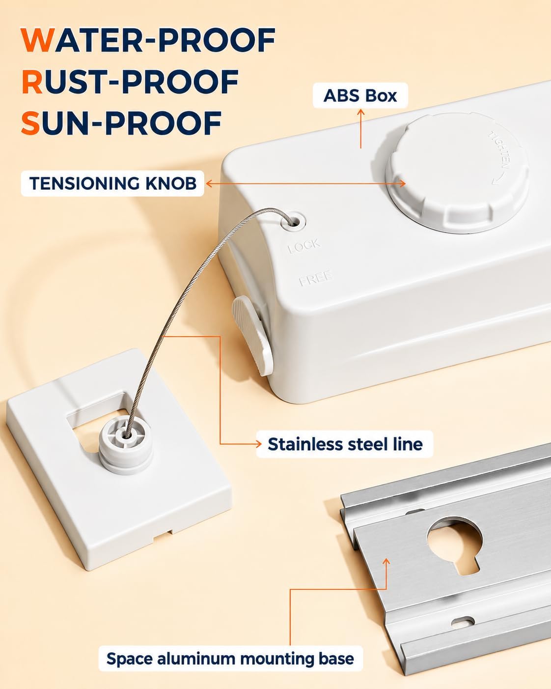 Retractable Clothesline-Clothes Line Retracting Indoor-Clothes Drying Line-Double Retractable Clothes Lines for Hanging Clothes Outdoor with 13.8 Ft Steel Wire, Clothing Line White