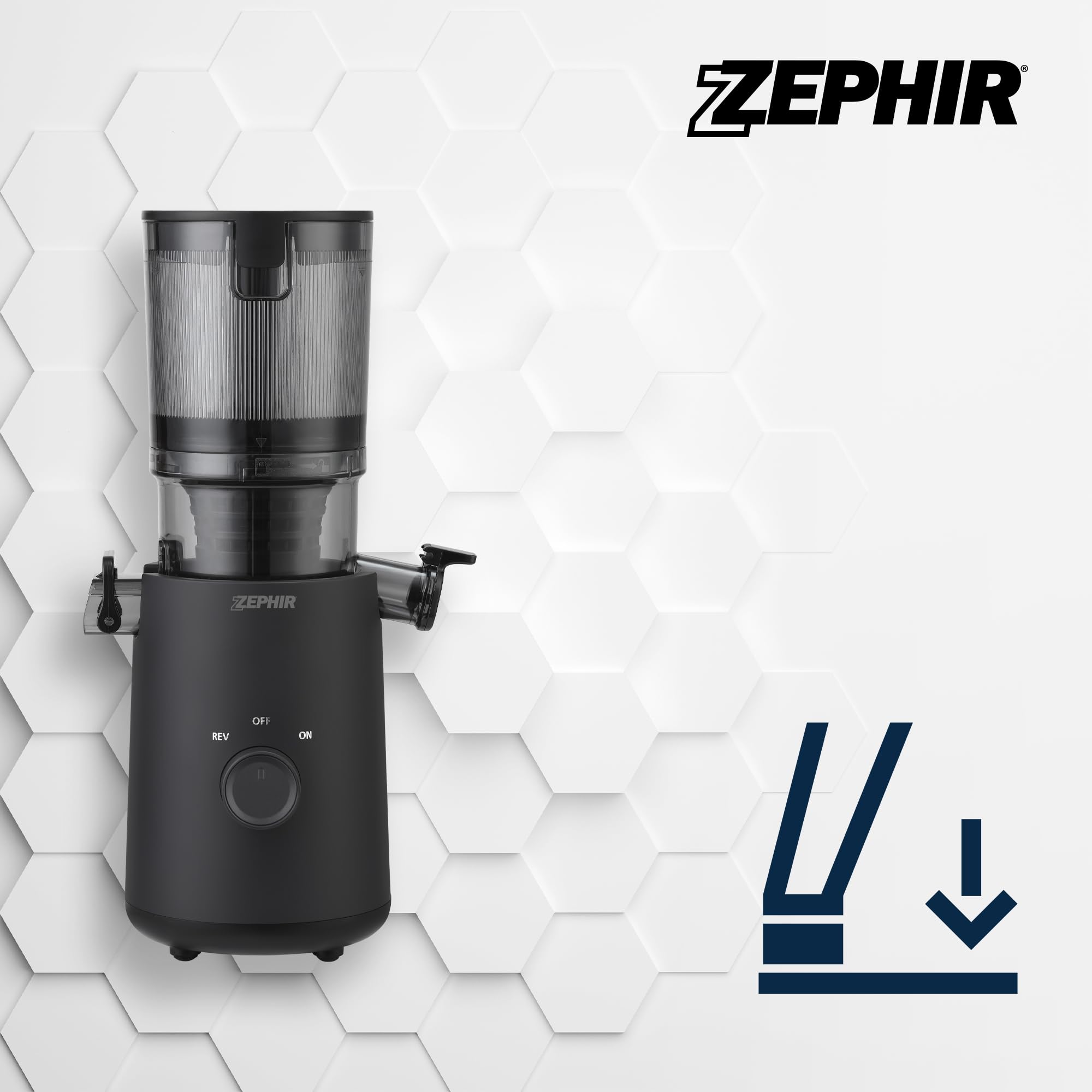 Zephir Estrattore Di Succo Frutta E Verdura 150W, 45 Giri/Min, Apertura XL 11 Cm, Contenitore 1,3L, Funzione Reverse, Separazione Succo E Residui